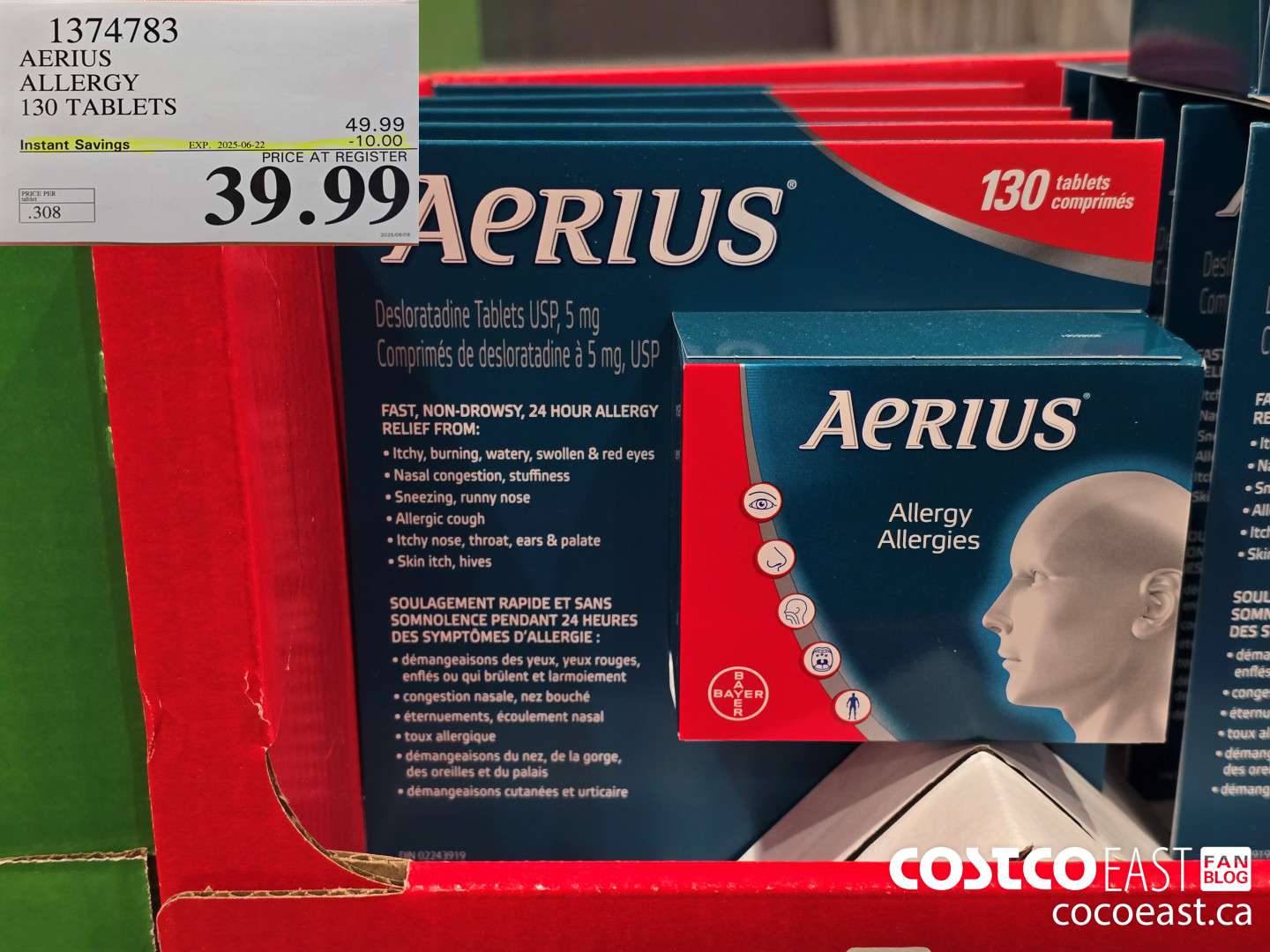 1374783 AERIUS ALLERGY 130 TABLETS ($10.00 INSTANT SAVINGS EXPIRES ON 2025-06-22) $39.99