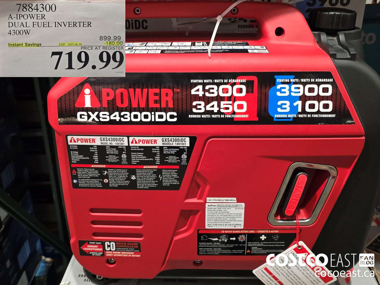 7884300 A-IPOWER DUAL FUEL INVERTER 4300W ($180.00 INSTANT SAVINGS EXPIRES ON 2025-06-30) $719.99