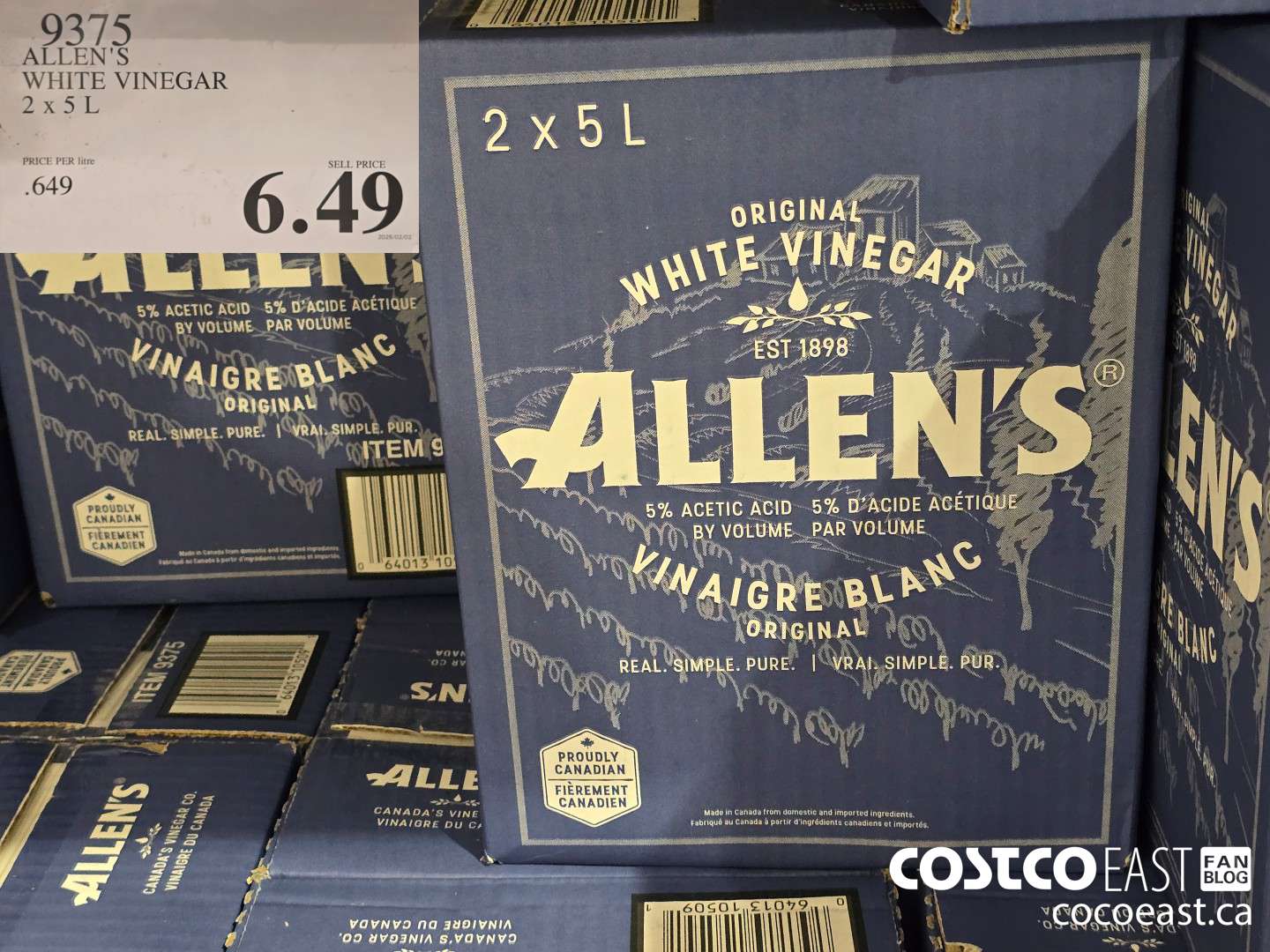 9375 ALLEN'S WHITE VINEGAR 2 X 5 L $6.49