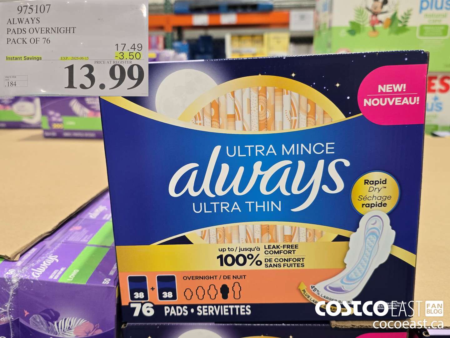 975107 ALWAYS PADS OVERNIGHT PACK OF 76 ($3.50 INSTANT SAVINGS EXPIRES ON 2025-06-15) $13.99