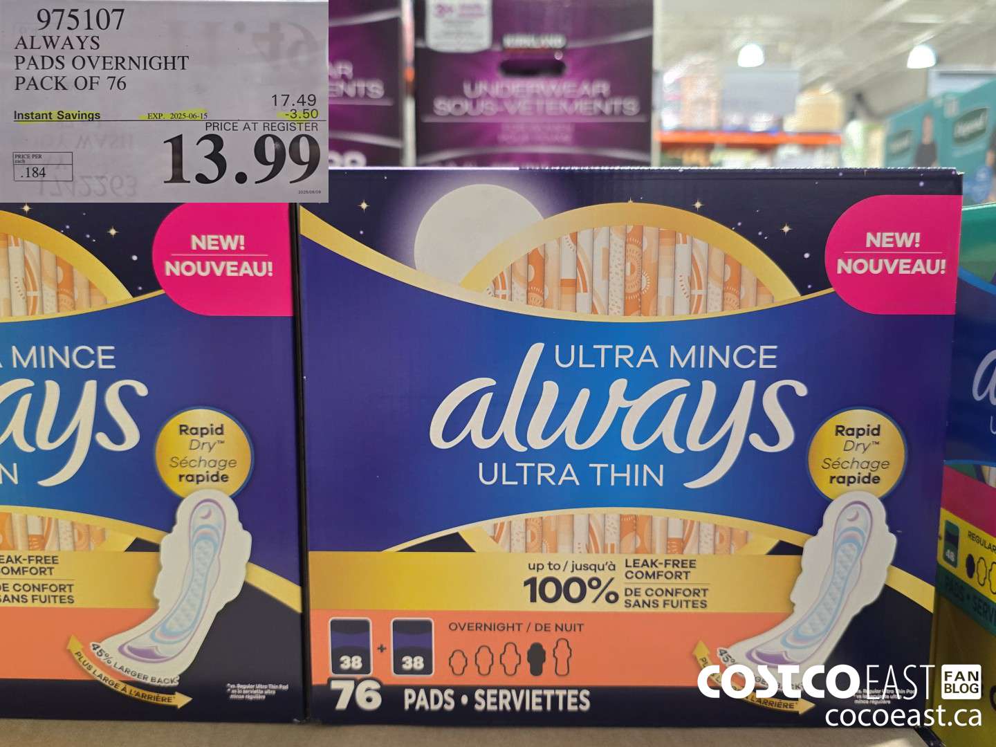 975107 ALWAYS PADS OVERNIGHT PACK OF 76 ($3.50 INSTANT SAVINGS EXPIRES ON 2025-06-15) $13.99