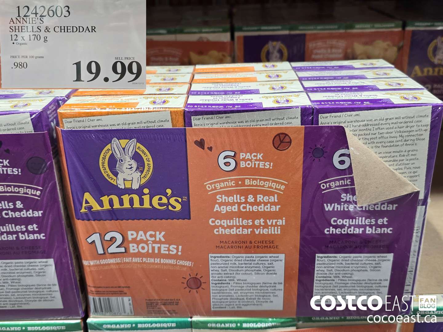 1242603 ANNIE'S SHELLS & CHEESE 12 X 170 G $19.99