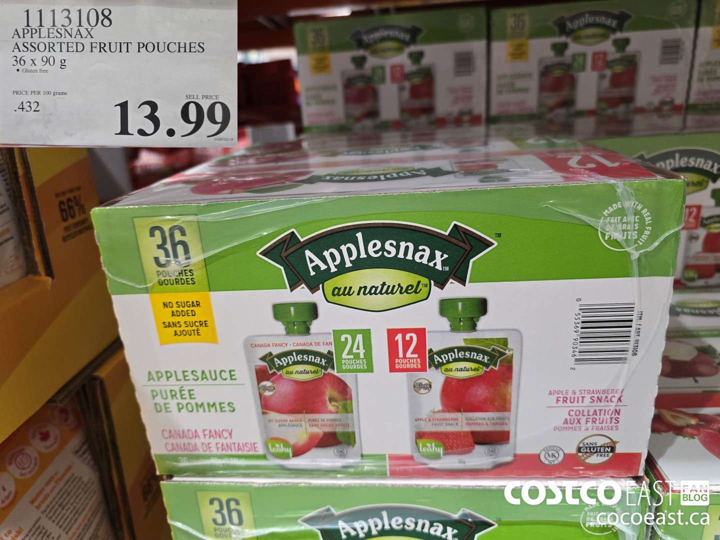 1113108 APPLESNAX ASSORTED FRUIT POUCHES 36 x 90 g $13.99