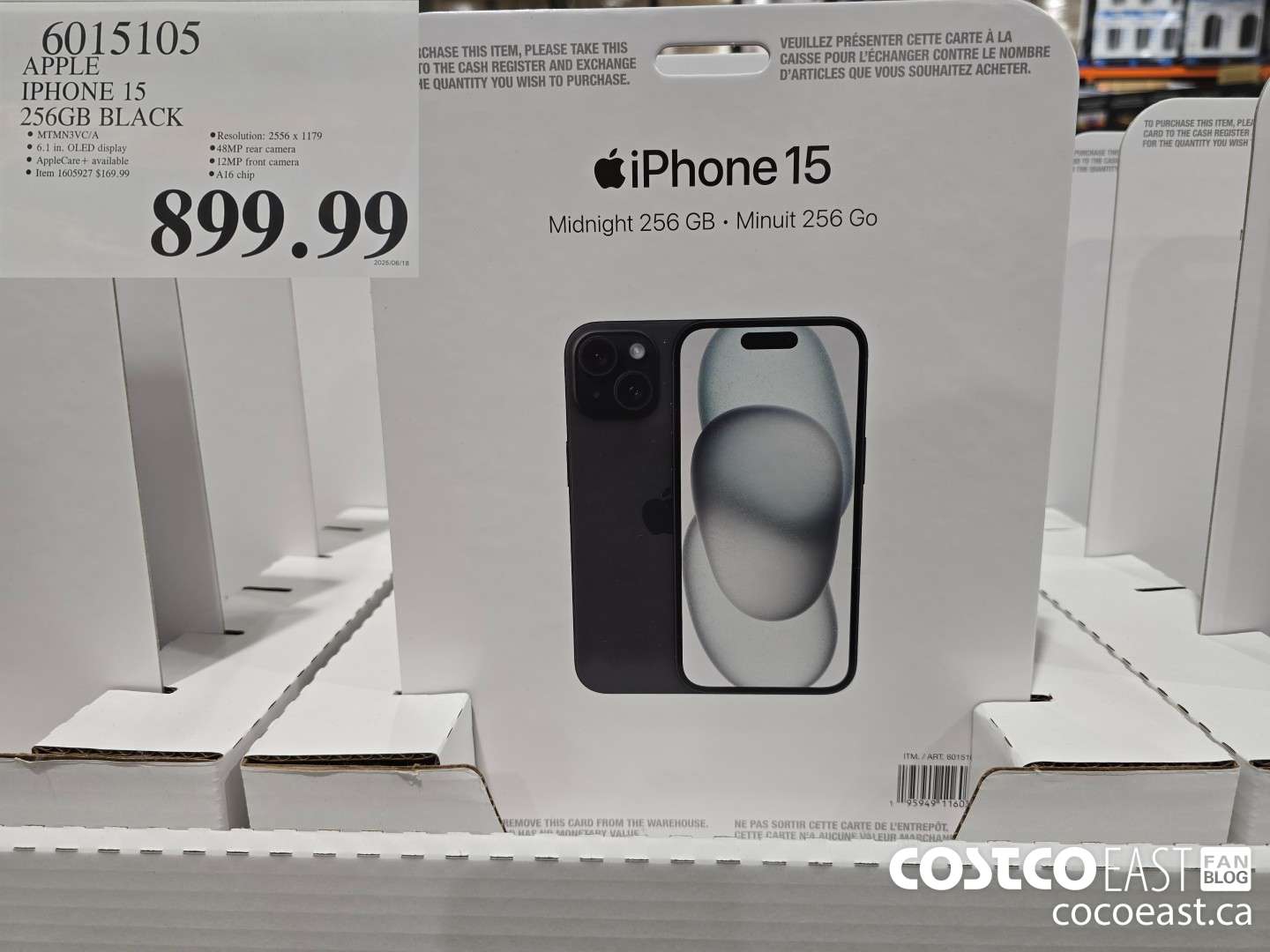 6015105 APPLE IPHONE 15 256GB BLACK $899.99