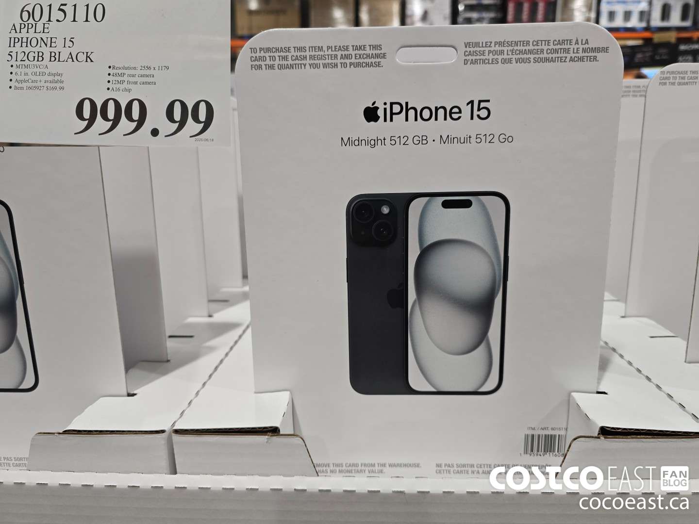 6015110 APPLE IPHONE 15 512GB BLACK $999.99