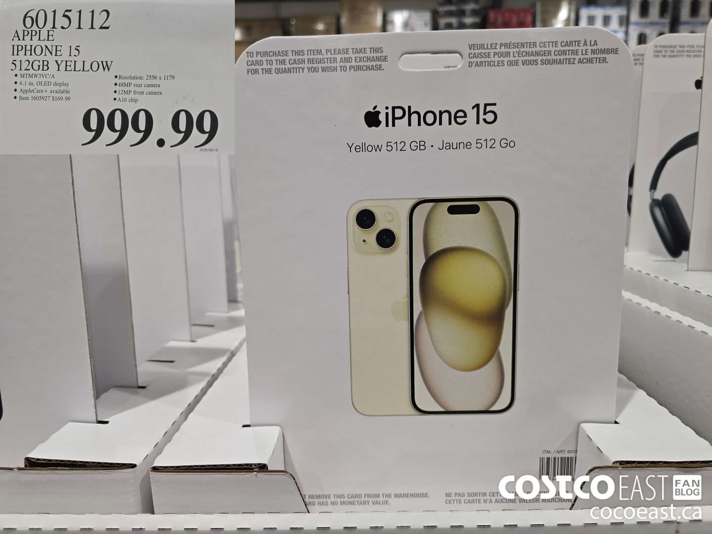 6015112 APPLE IPHONE 15 512GB YELLOW $999.99