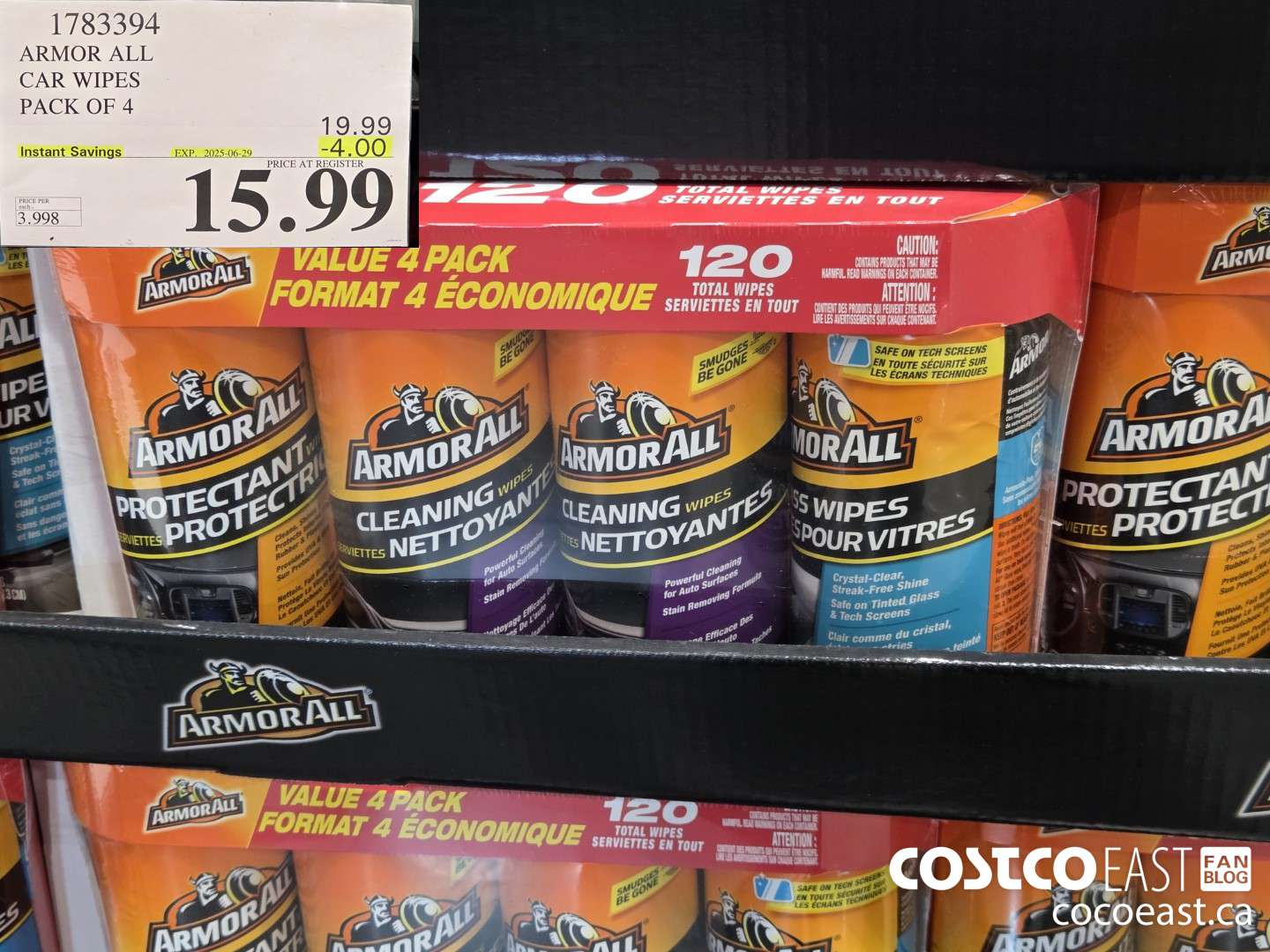 1783394 ARMOR ALL VALUE PACK WIPES PACK OF 4 ($4.00 INSTANT SAVINGS EXPIRES ON 2025-06-29) $15.99