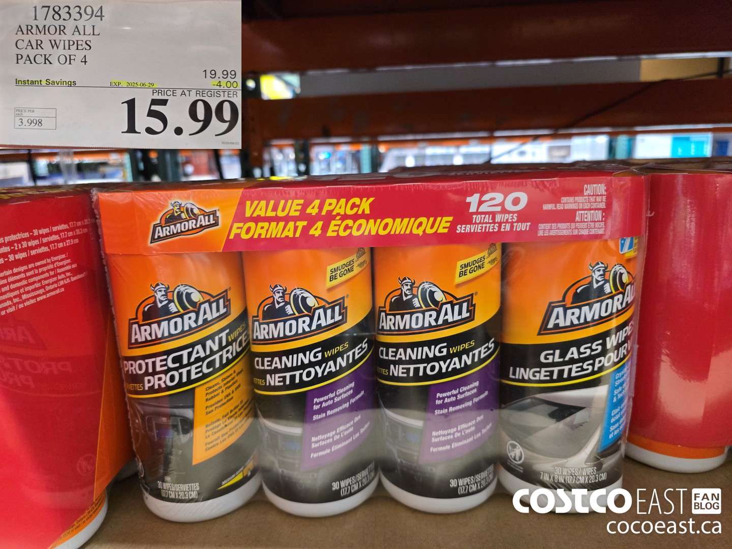 1783394 ARMOR ALL VALUE PACK WIPES PACK OF 4 ($4.00 INSTANT SAVINGS EXPIRES ON 2025-06-29) $15.99