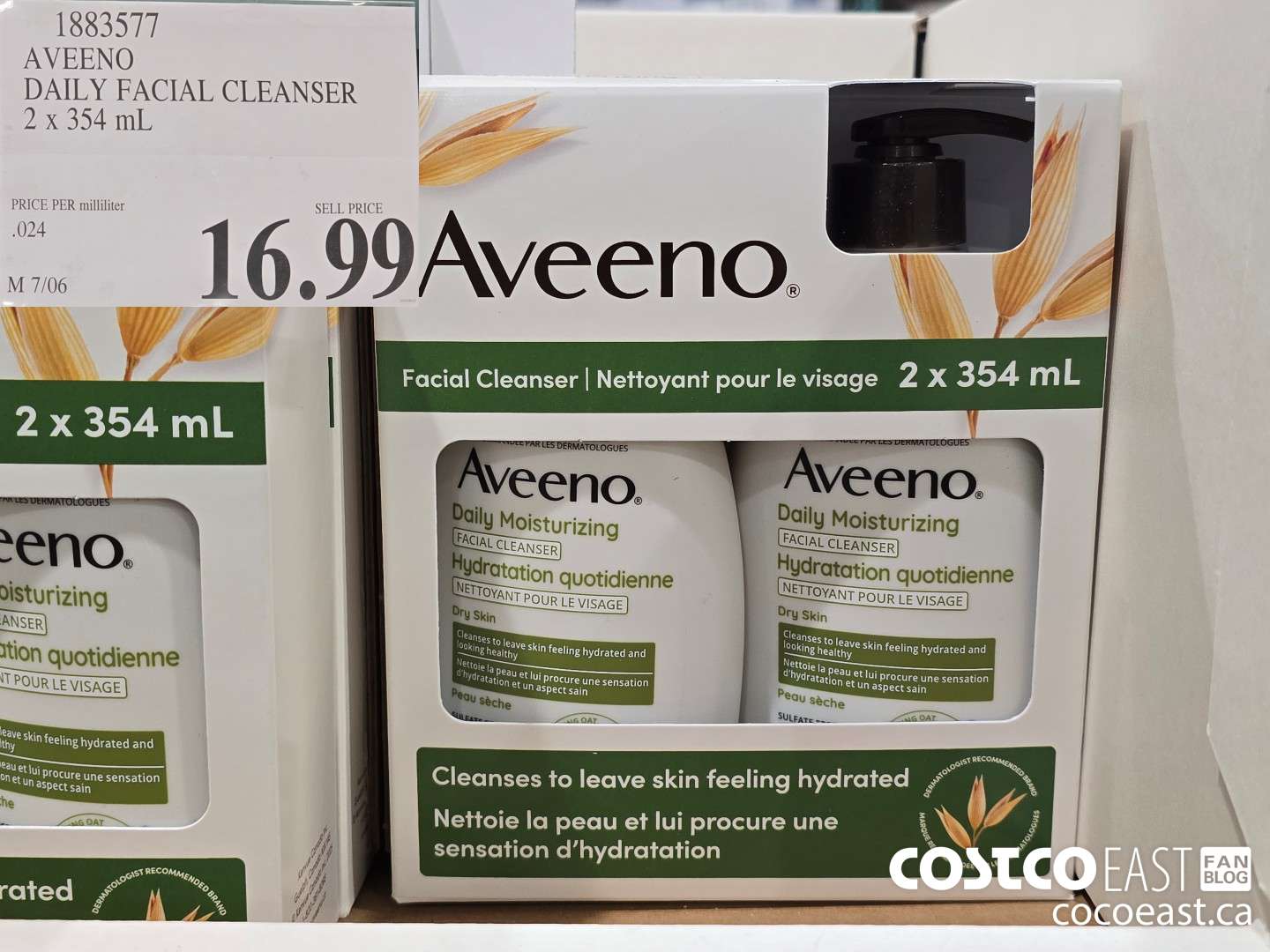 1883577 AVEENO DAILY FACIAL CLEANSER 2 x 354 ML $16.99
