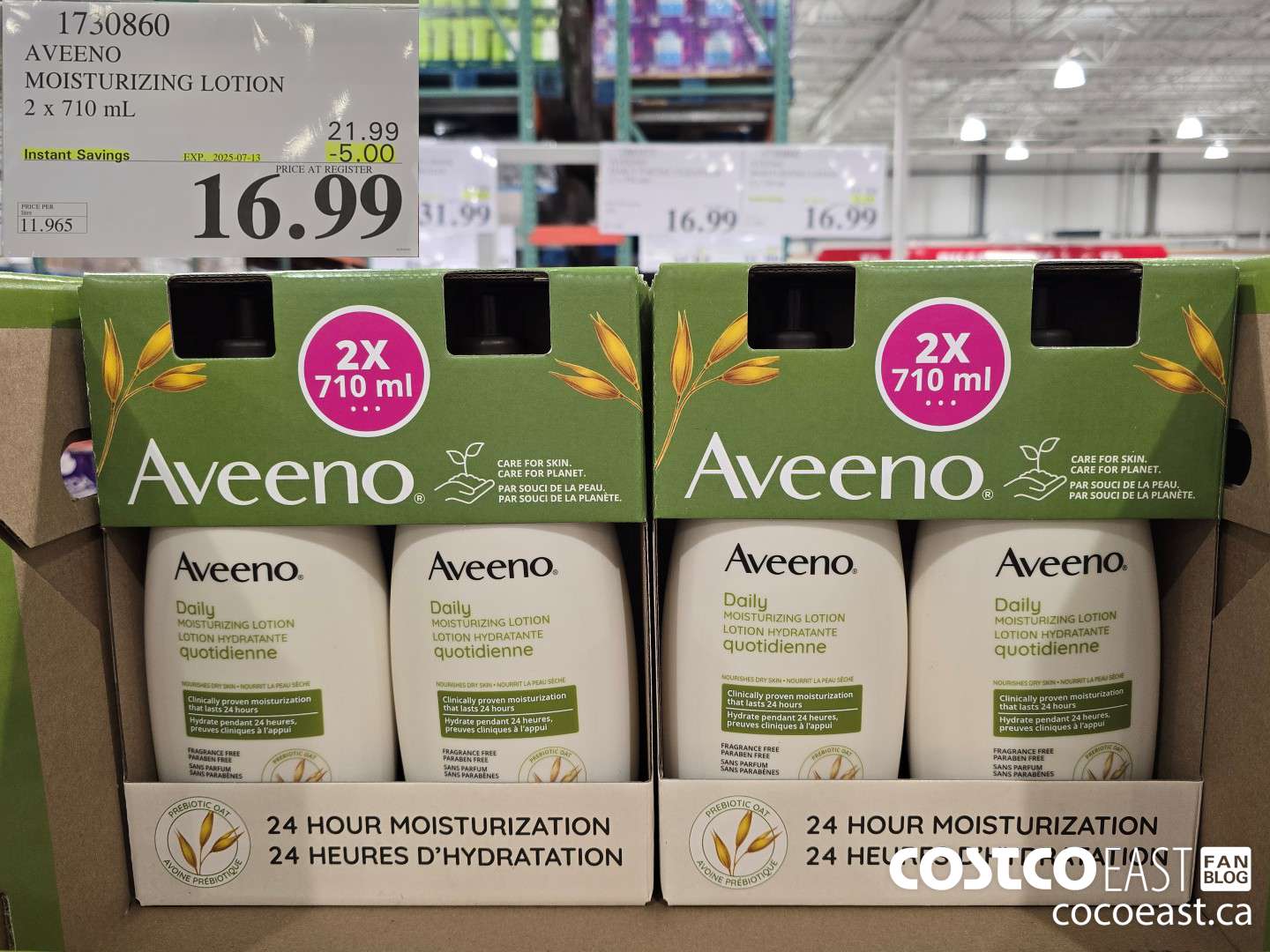 1730860 AVEENO MOISTURIZING LOTION 2 X 710 ML ($5.00 INSTANT SAVINGS EXPIRES ON 2025-07-13) $16.99