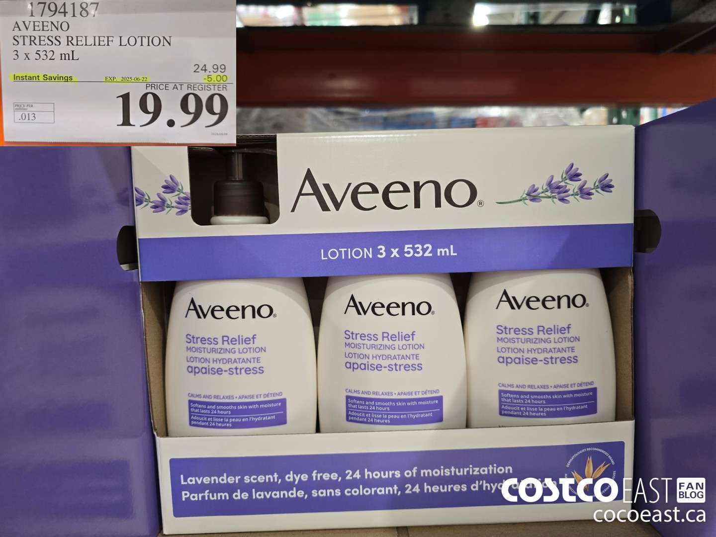 1794187 AVEENO STRESS RELIEF LOTION 3 x 522ml ($5.00 INSTANT SAVINGS EXPIRES ON 2025-06-22) $19.99