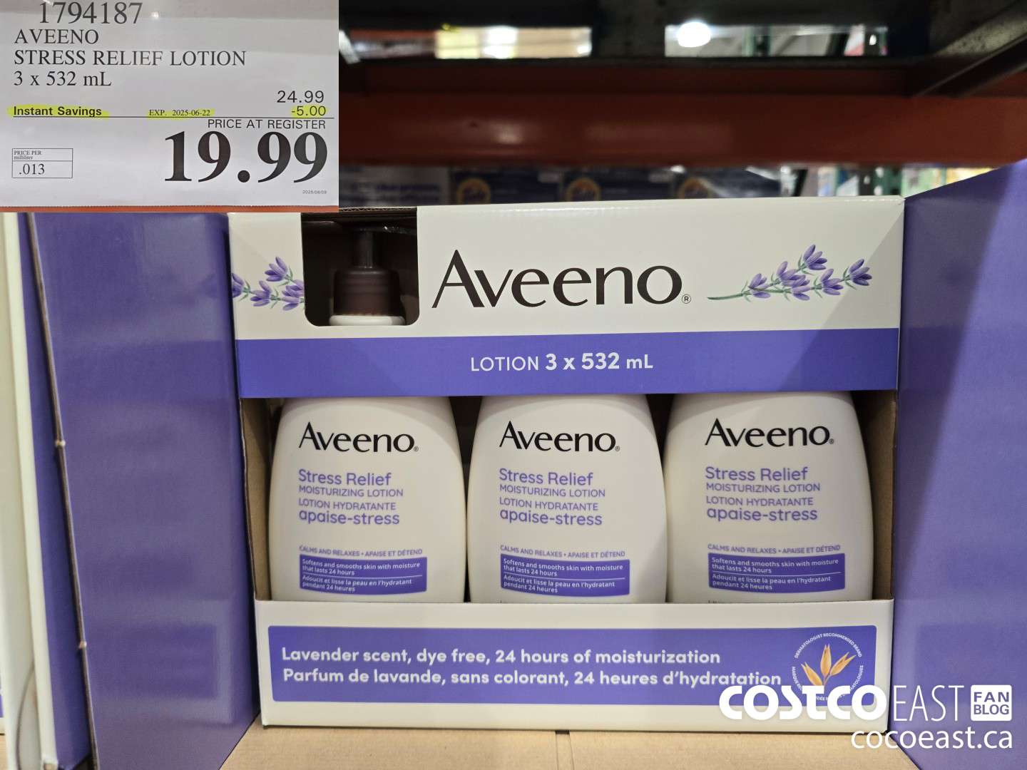 1794187 AVEENO STRESS RELIEF LOTION 3 x 522ml ($5.00 INSTANT SAVINGS EXPIRES ON 2025-06-22) $19.99