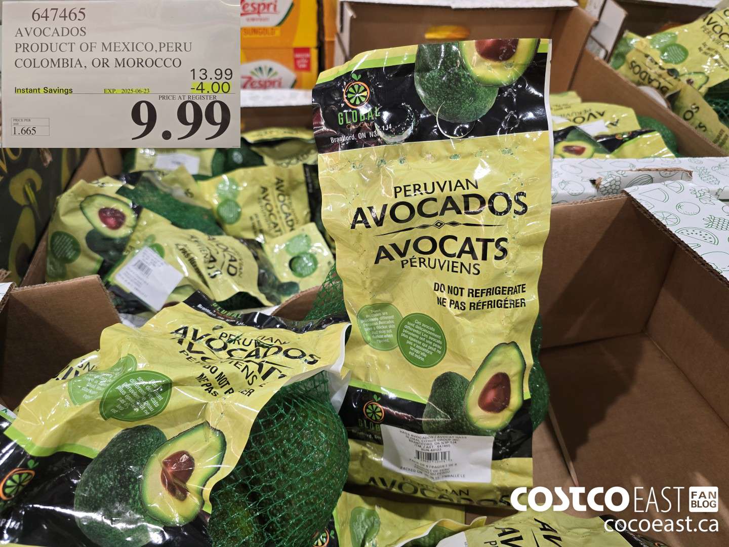 647465 AVOCADOS PRODUCT OF MEXICO, PERU, COLUMBIA OR MOROCCO ($3.00 INSTANT SAVINGS EXPIRES ON 2025-06-23) $9.99