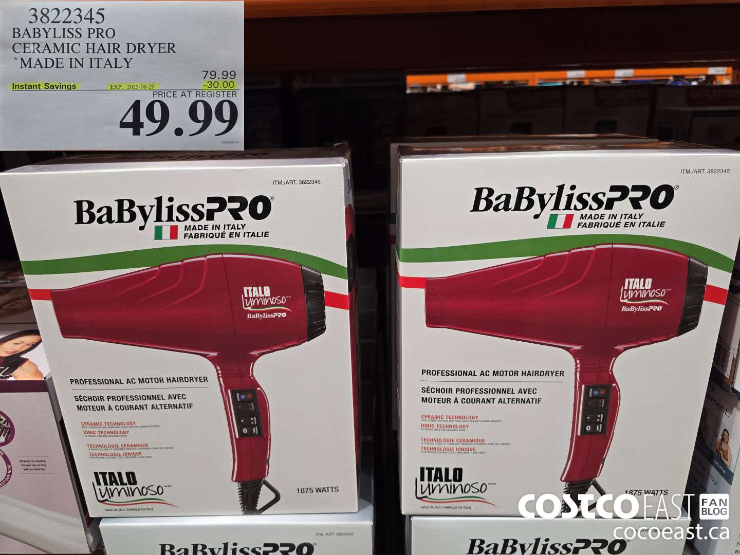 3822345 BABYLISS PRO CERAMIC HAIR DRYER MADE IN ITALY ($30.00 INSTANT SAVINGS EXPIRES ON 2025-06-29) $49.99
