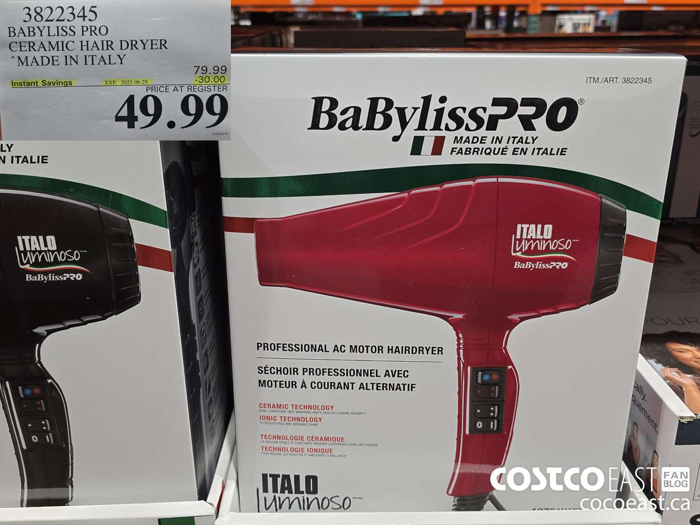 3822345 BABYLISS PRO CERAMIC HAIR DRYER MADE IN ITALY ($30.00 INSTANT SAVINGS EXPIRES ON 2025-06-29) $49.99