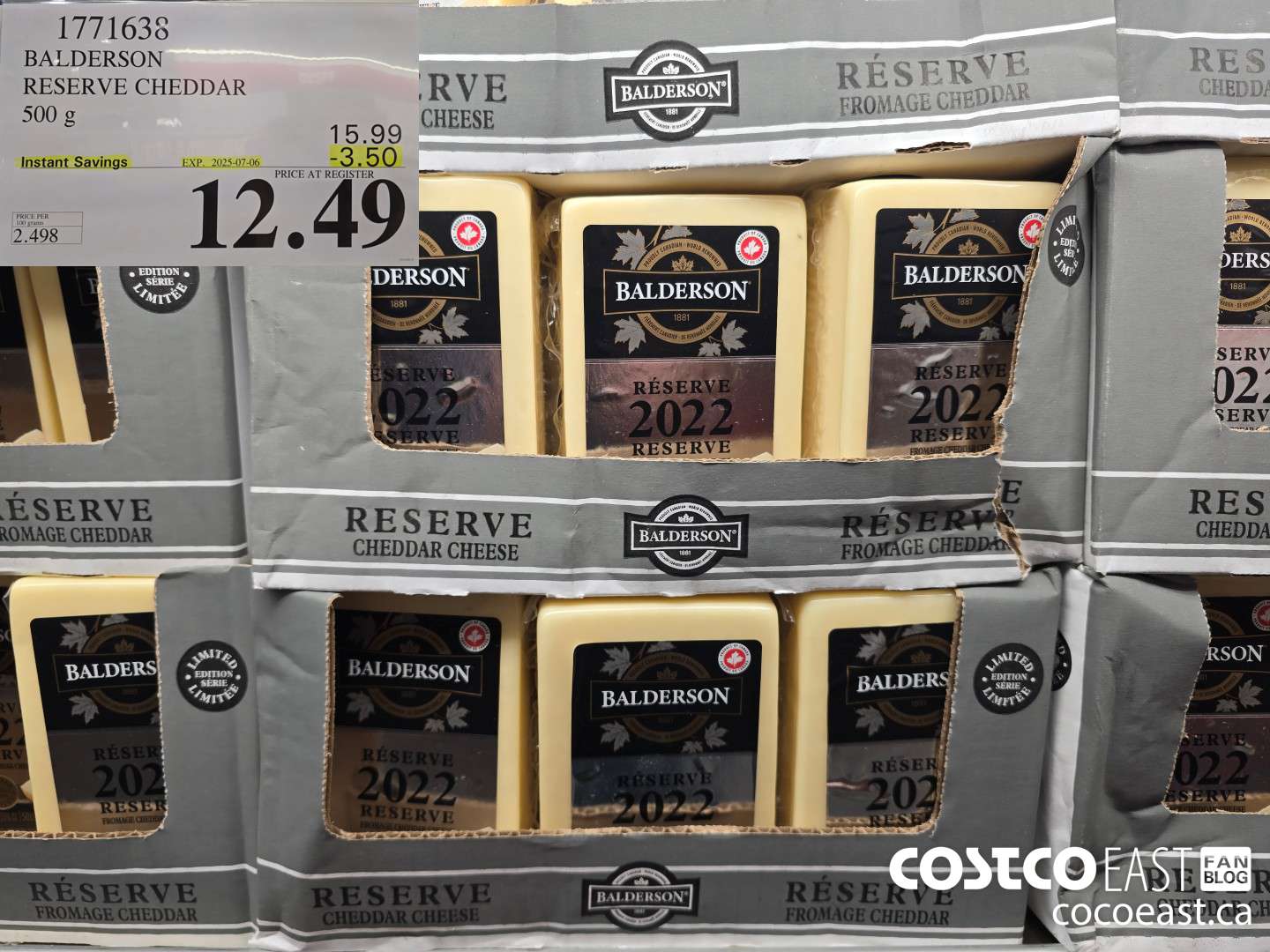 1771636 BALDERSON RESERVE CHEDDAR 500 G ($3.50 INSTANT SAVINGS EXPIRES ON 2025-07-06) $12.49