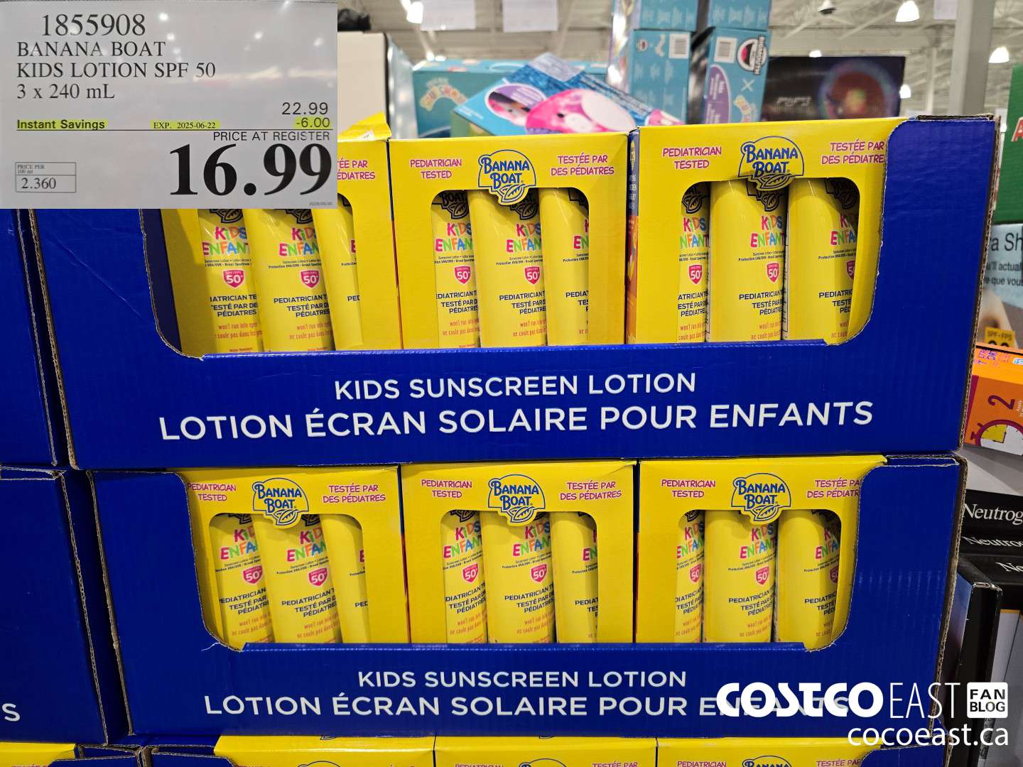 1855908 BANANA BOAT KIDS LOTION SPF 50 3 x 240 mL ($6.00 INSTANT SAVINGS EXPIRES ON 2025-06-22) $16.99