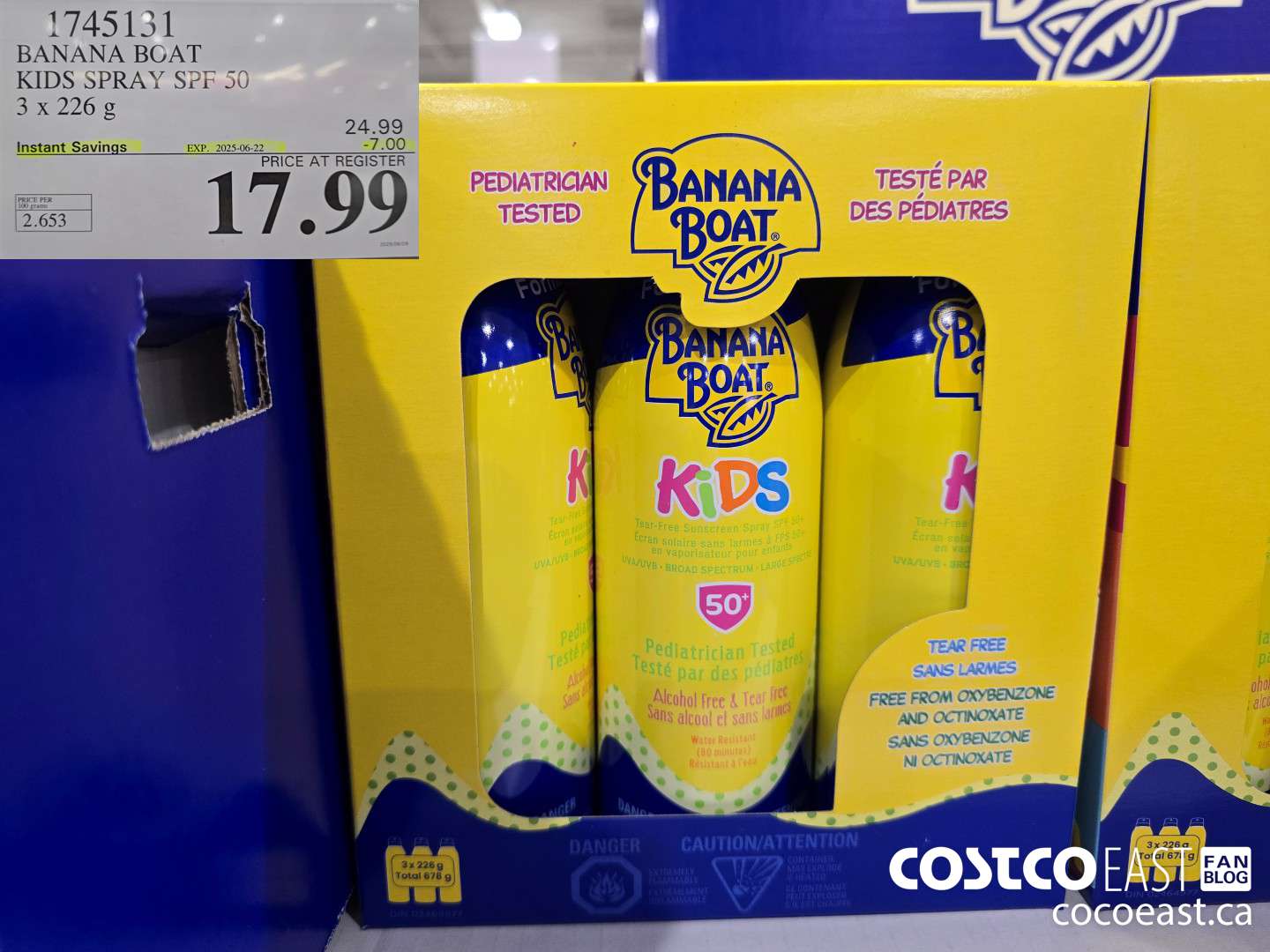 1745131 BANANA BOAT KIDS SPRAY SPF 50 3 X 226 G ($7.00 INSTANT SAVINGS EXPIRES ON 2025-06-22) $17.99