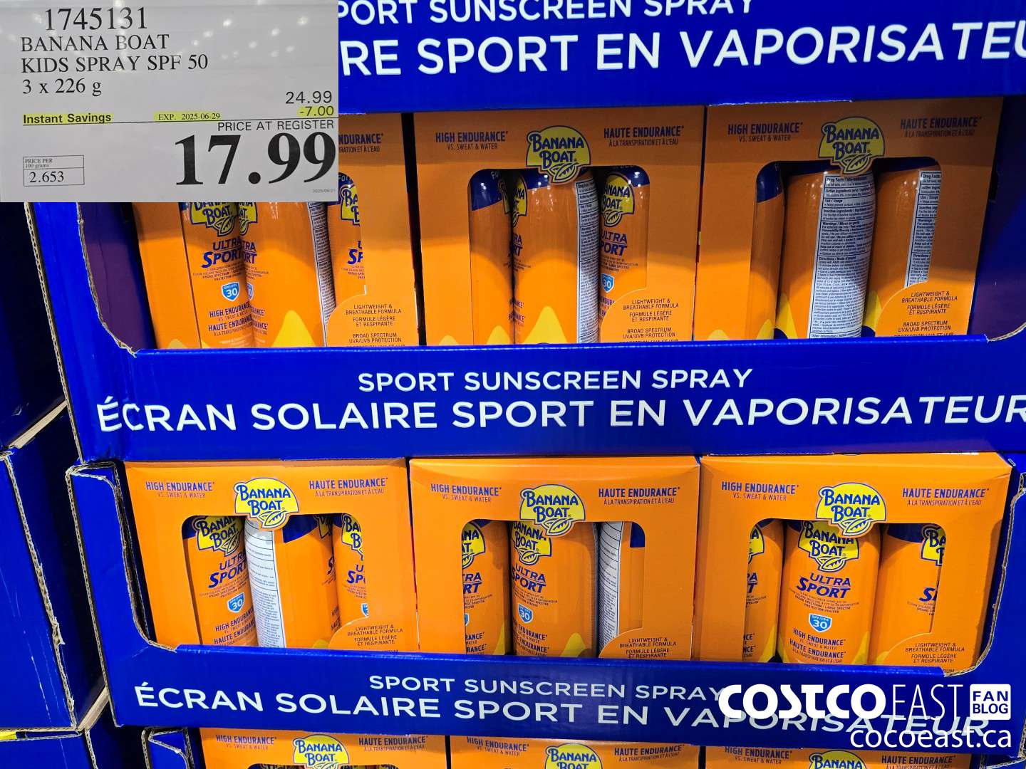 1745131 BANANA BOAT KIDS SPRAY SPF 50 3 X 226 G ($7.00 INSTANT SAVINGS EXPIRES ON 2025-06-29) $17.99
