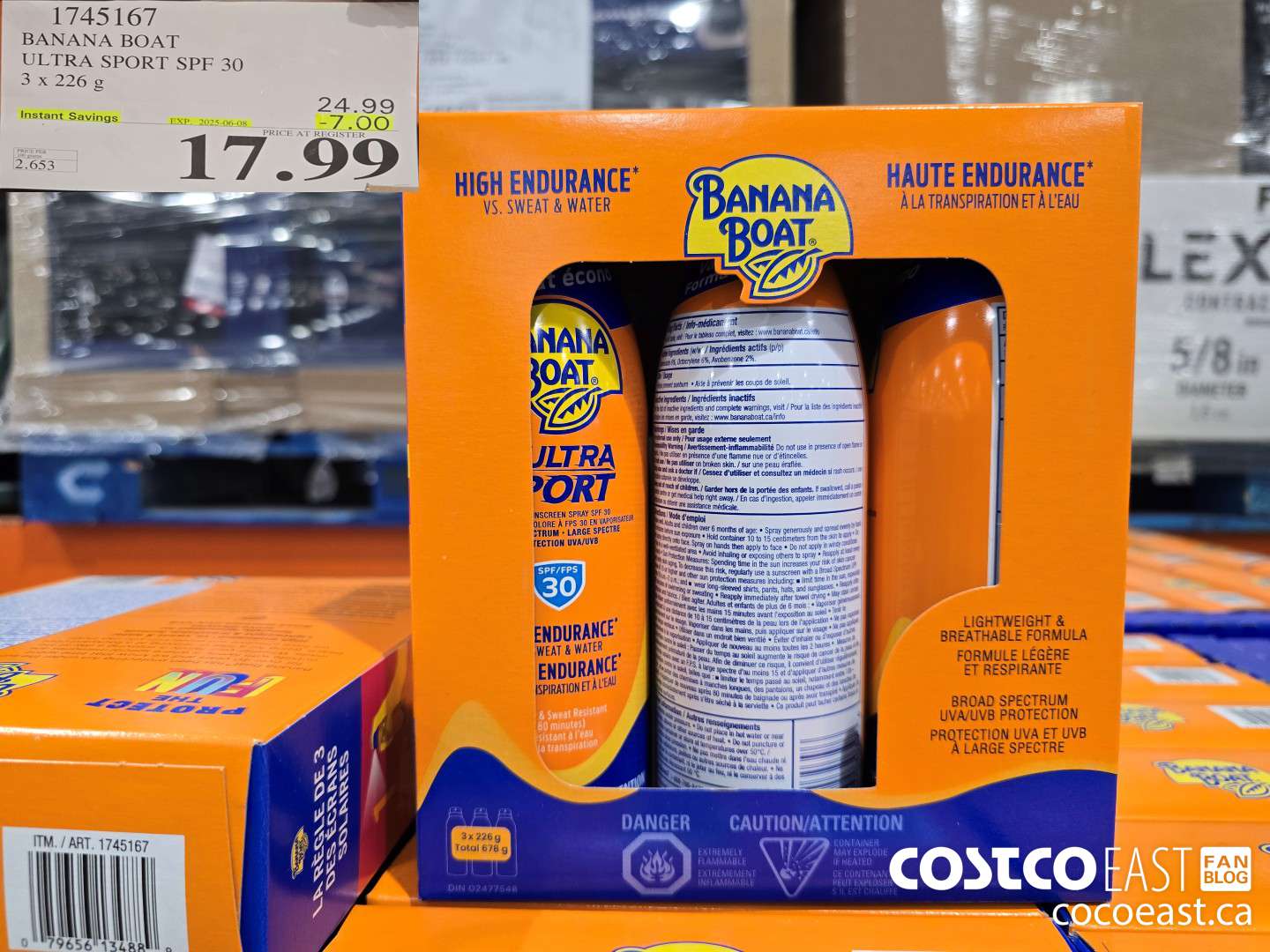 1745167 BANANA BOAT ULTRA SPORT SPF 30 3x 226 G ($7.00 INSTANT SAVINGS EXPIRES ON 2025-06-08) $17.99