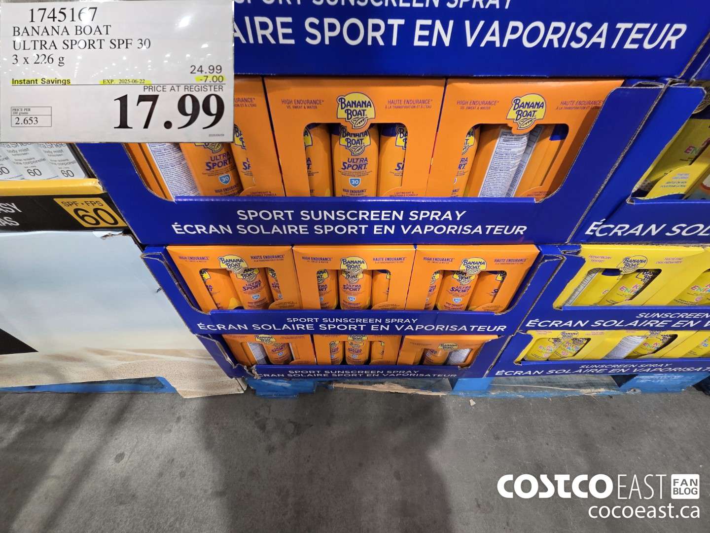 1745167 BANANA BOAT ULTRA SPORT SPF 30 3x 226 G ($7.00 INSTANT SAVINGS EXPIRES ON 2025-06-22) $17.99