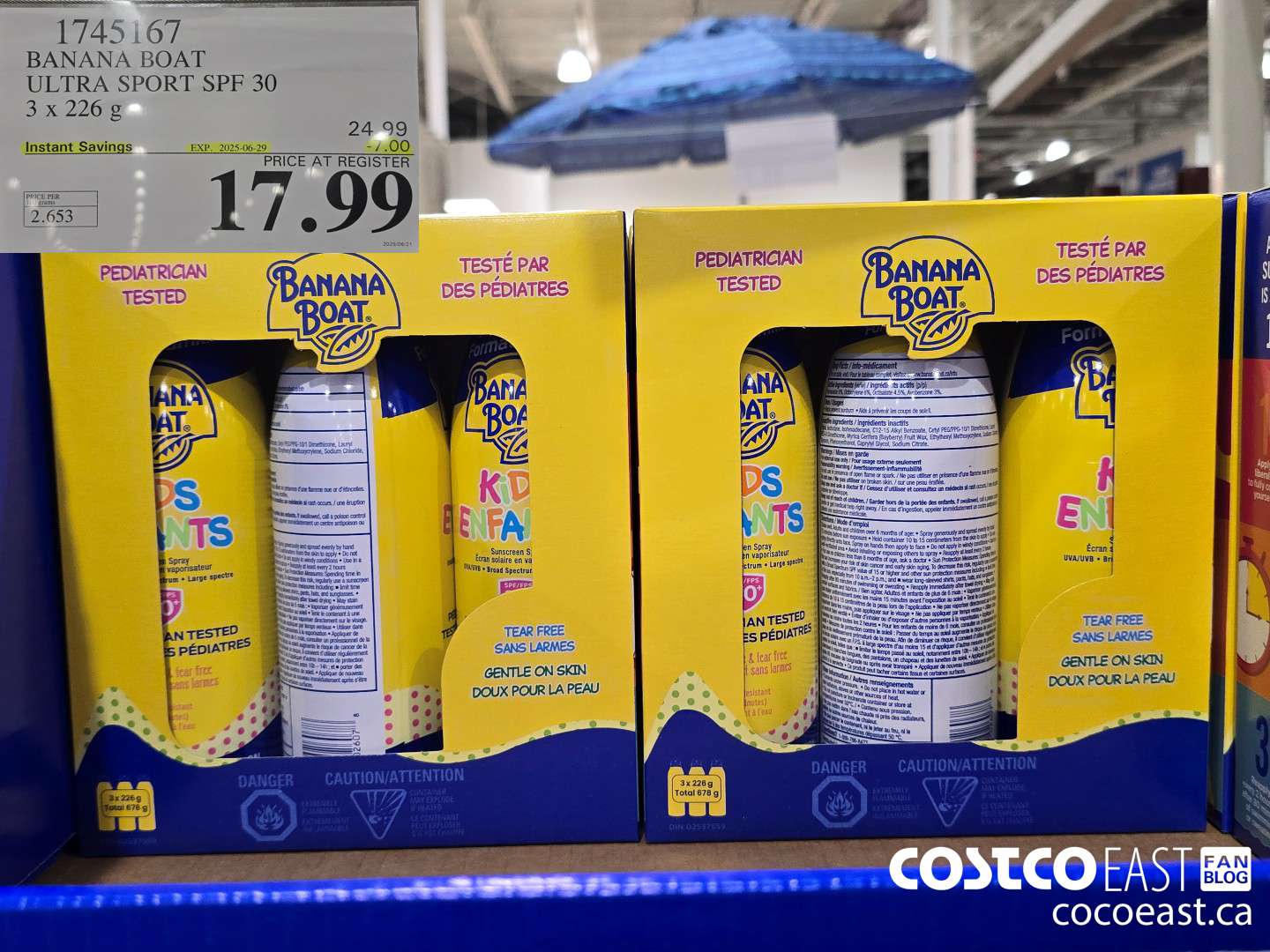 1745167 BANANA BOAT ULTRA SPORT SPF 30 3x 226 G ($7.00 INSTANT SAVINGS EXPIRES ON 2025-06-29) $17.99