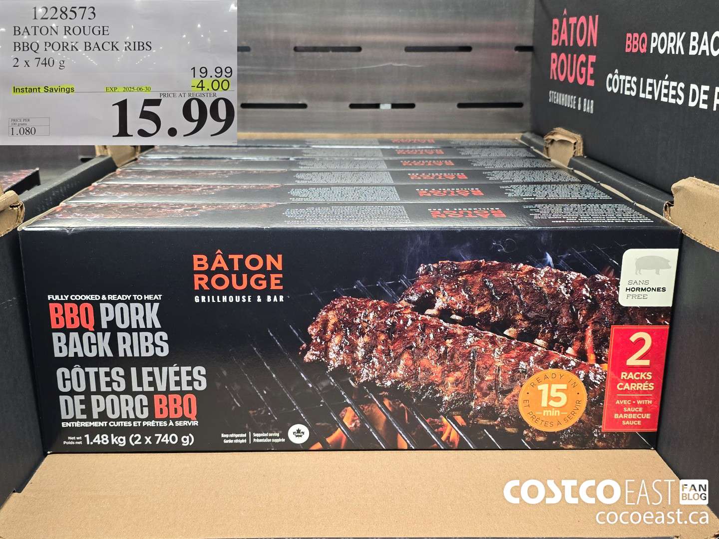 1228573 BATON ROUGE BBO PORK BACK RIBS 2 x 740 g  ($4.00 INSTANT SAVINGS EXPIRES ON 2025-06-30) $15.99