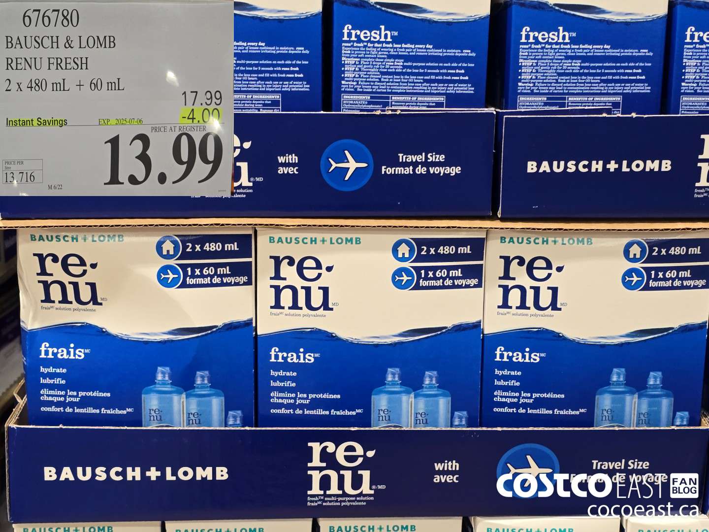 676780 BAUSCH & LOMB RENU FRESH 2x 480 mL + 60 mL ($4.00 INSTANT SAVINGS EXPIRES ON 2025-07-06) $13.99