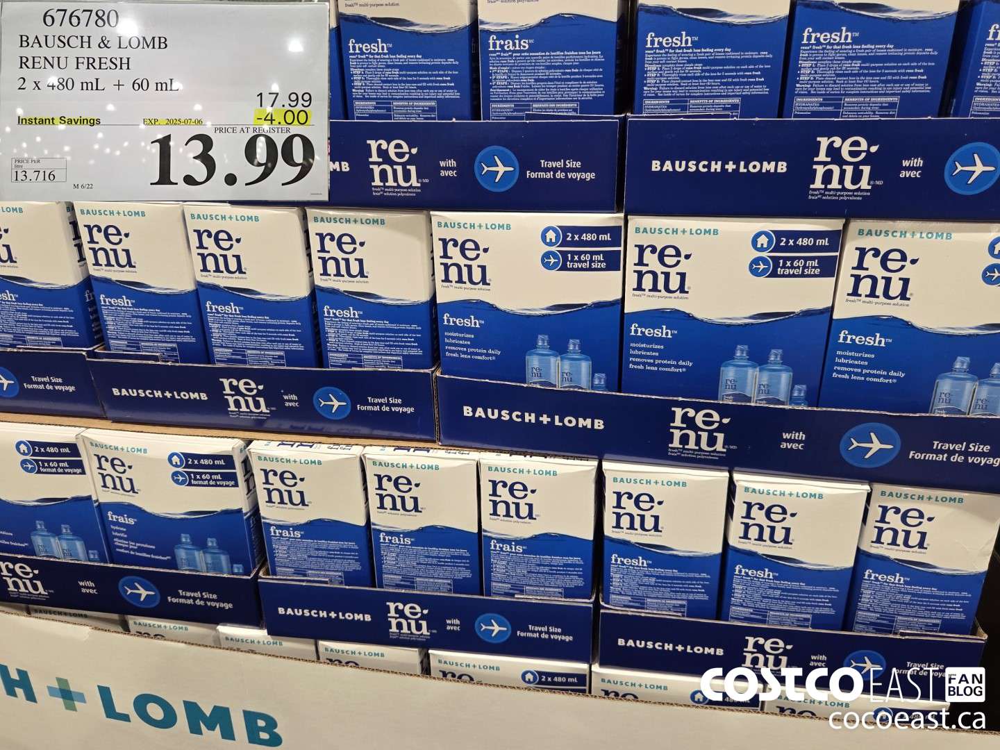 676780 BAUSCH & LOMB RENU FRESH 2x 480 mL + 60 mL ($4.00 INSTANT SAVINGS EXPIRES ON 2025-07-06) $13.99