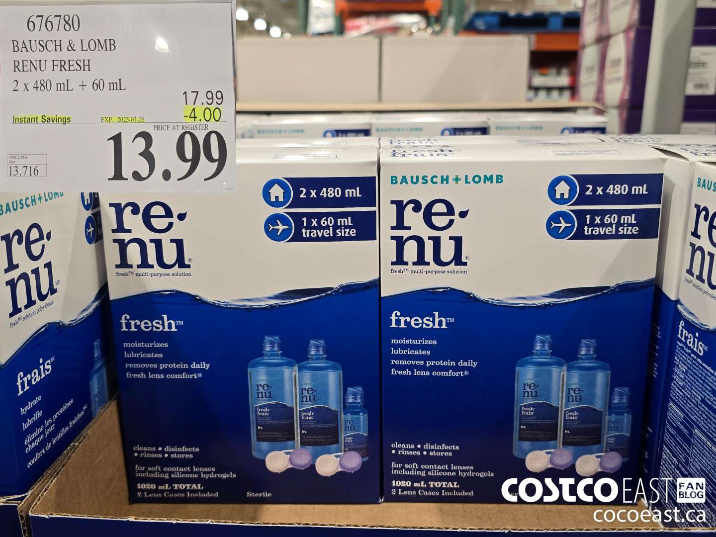 676780 BAUSCH & LOMB RENU FRESH 2x 480 mL + 60 mL ($4.00 INSTANT SAVINGS EXPIRES ON 2025-07-06) $13.99