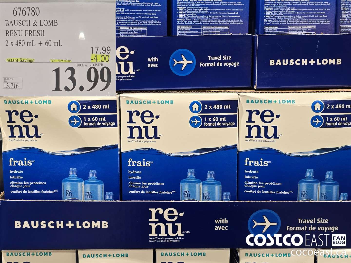 676780 BAUSCH & LOMB RENU FRESH 2x 480 mL + 60 mL ($4.00 INSTANT SAVINGS EXPIRES ON 2025-07-06) $13.99