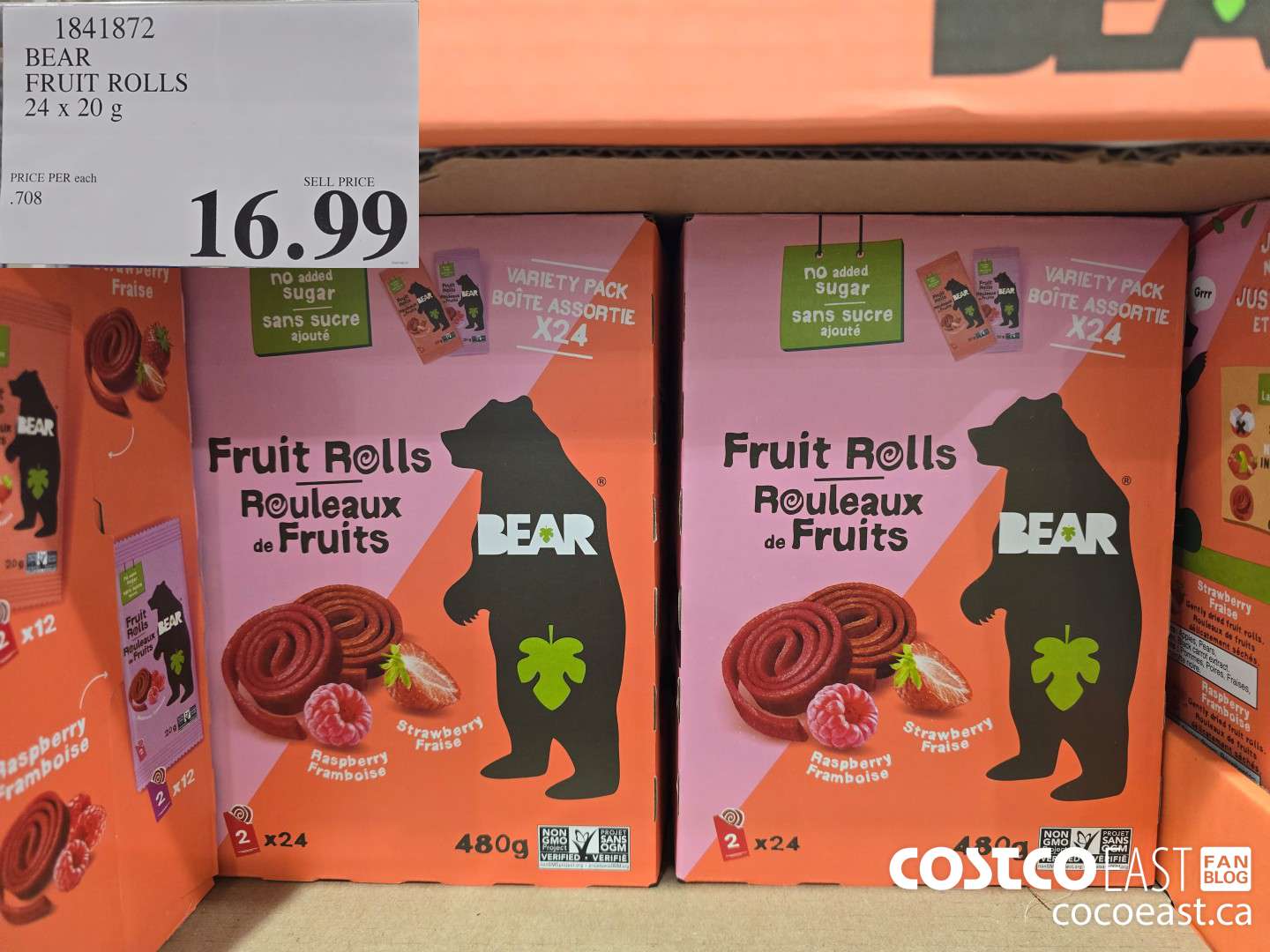 1841872 BEAR FRUIT ROLLS 24x20 g $16.99