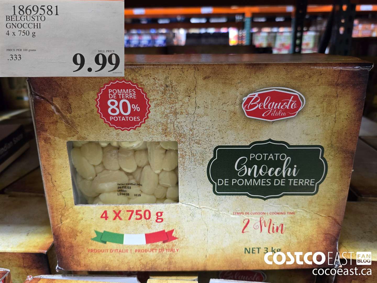 1869581 BELGUSTO GNOCCHI 4 x 750 G $9.99