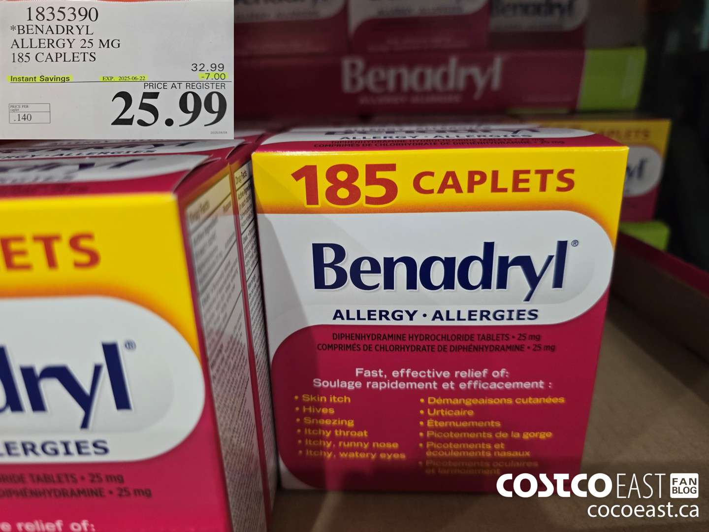 1835390 BENADRYL ALLERGY 25 MG 185 CAPLETS ($7.00 INSTANT SAVINGS EXPIRES ON 2025-06-22) $25.99