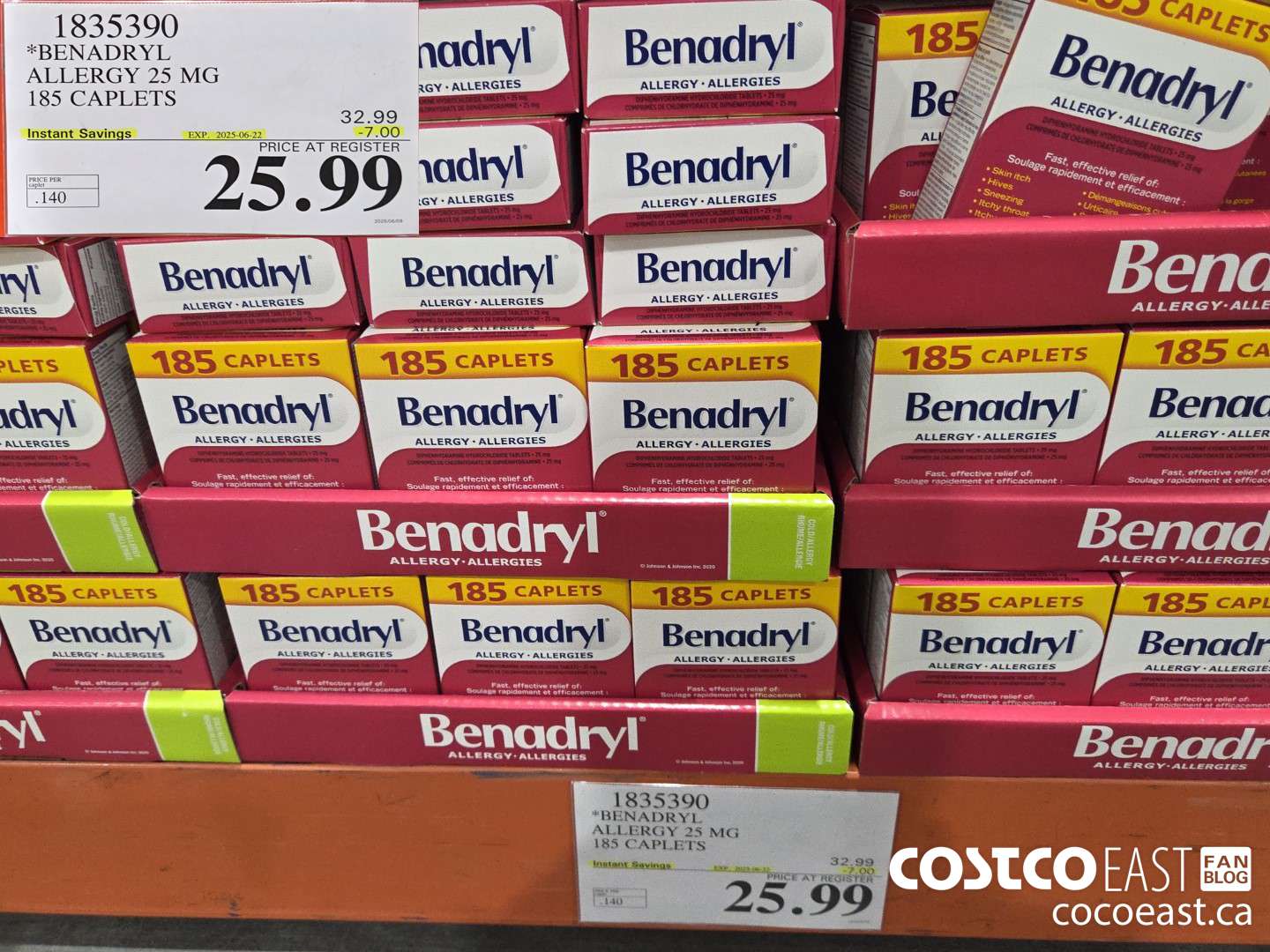 1835390 BENADRYL ALLERGY 25 MG 185 CAPLETS ($7.00 INSTANT SAVINGS EXPIRES ON 2025-06-22) $25.99