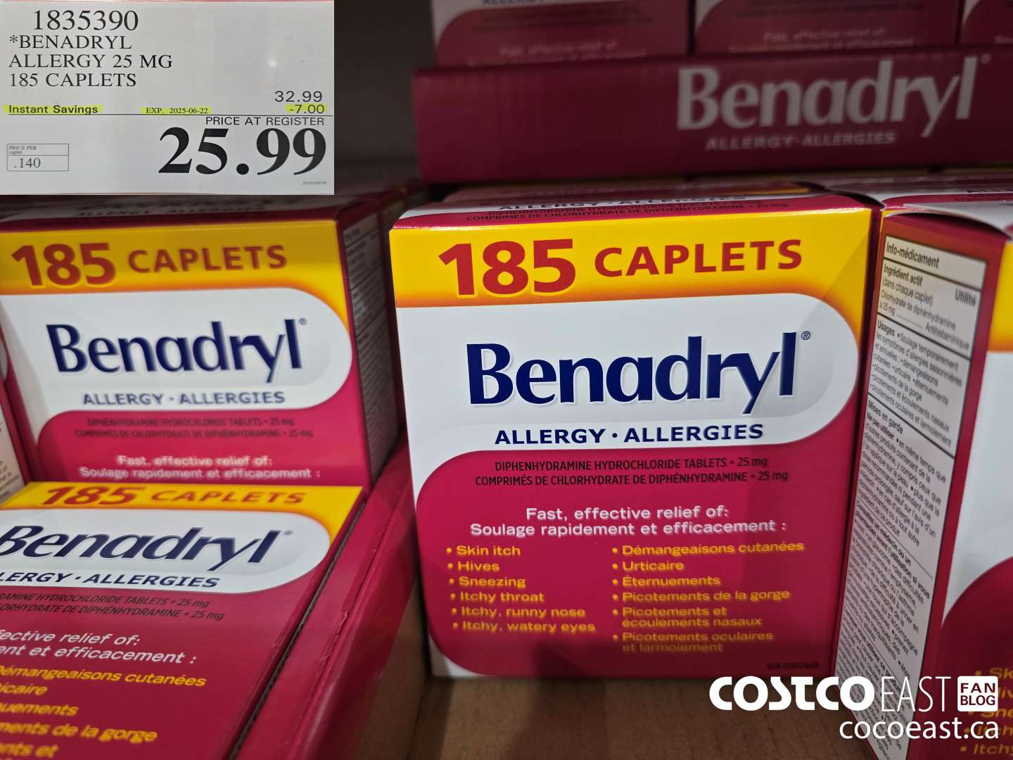 1835390 BENADRYL ALLERGY 25 MG 185 CAPLETS ($7.00 INSTANT SAVINGS EXPIRES ON 2025-06-22) $25.99