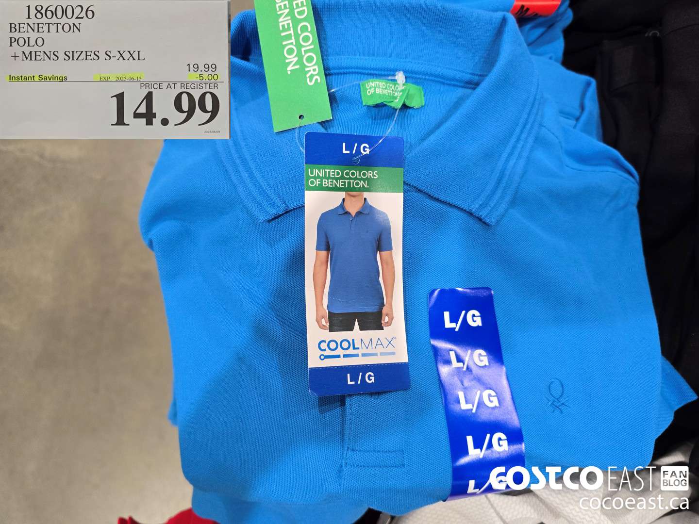 1860026 BENETTON POLO +MENS SIZES S-XXL ($5.00 INSTANT SAVINGS EXPIRES ON 2025-06-15) $14.99