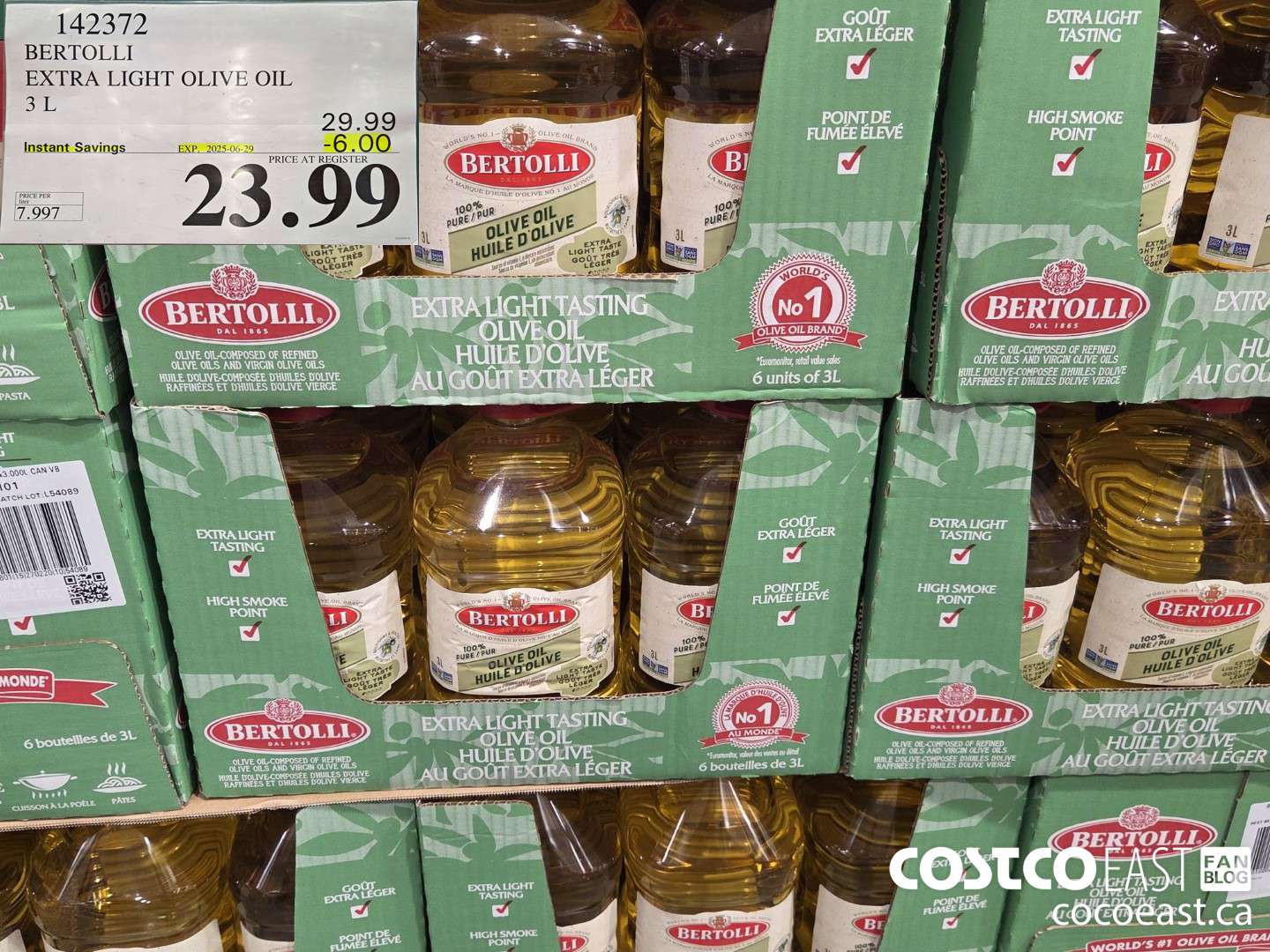 142372 BERTOLLI EXTRA LIGHT OLIVE OIL 3L ($6.00 INSTANT SAVINGS EXPIRES ON 2025-06-29) $29.99