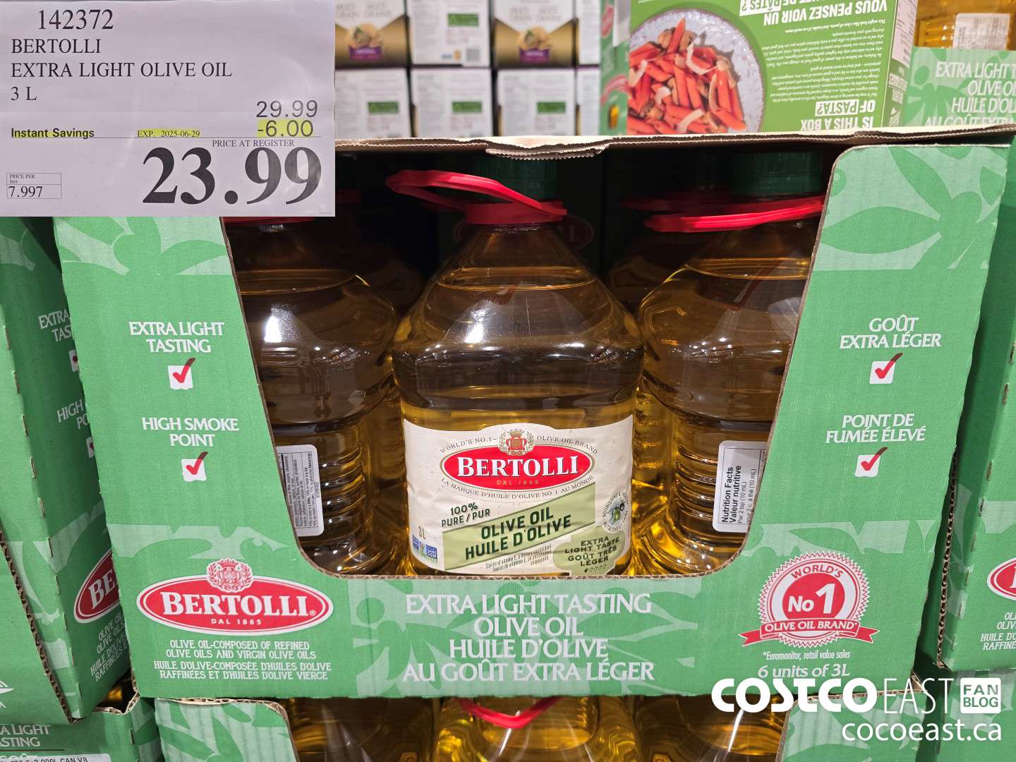 142372 BERTOLLI EXTRA LIGHT OLIVE OIL 3L ($6.00 INSTANT SAVINGS EXPIRES ON 2025-06-29) $29.99