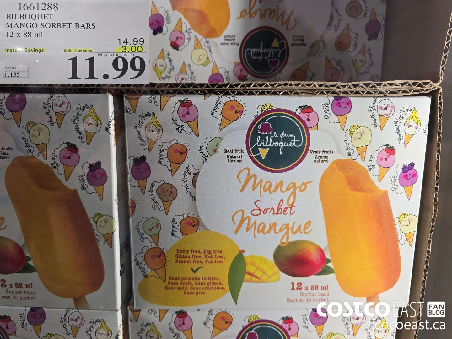 1661288 BILBOQUET MANGO SORBET BARS 12 X 88 ML ($3.00 INSTANT SAVINGS EXPIRES ON 2025-06-08) $11.99