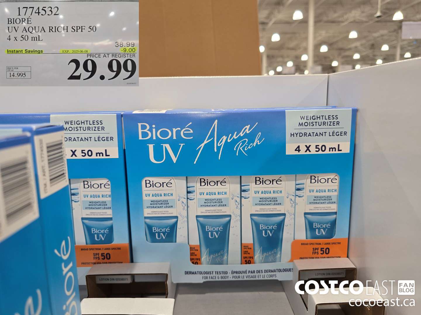 1774532 BIORE UV AQUA RICH SPF 50 4 x 50 ML ($9.00 INSTANT SAVINGS EXPIRES ON 2025-06-08) $29.99