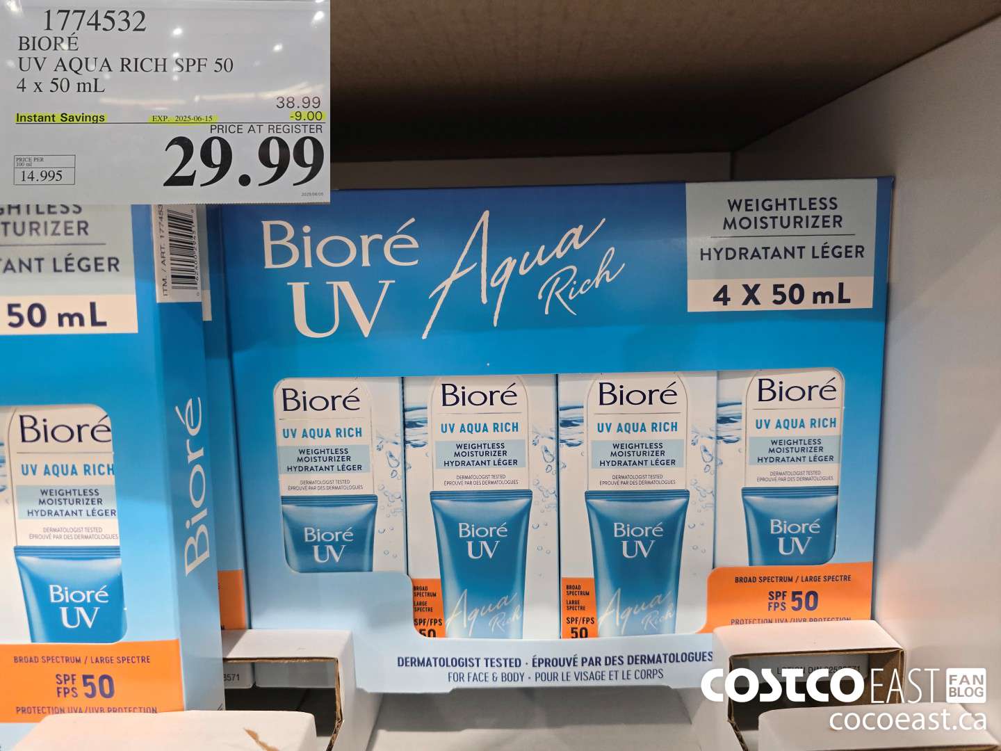 1774532 BIORE UV AQUA RICH SPF 50 4 x 50 ML ($9.00 INSTANT SAVINGS EXPIRES ON 2025-06-15) $29.99