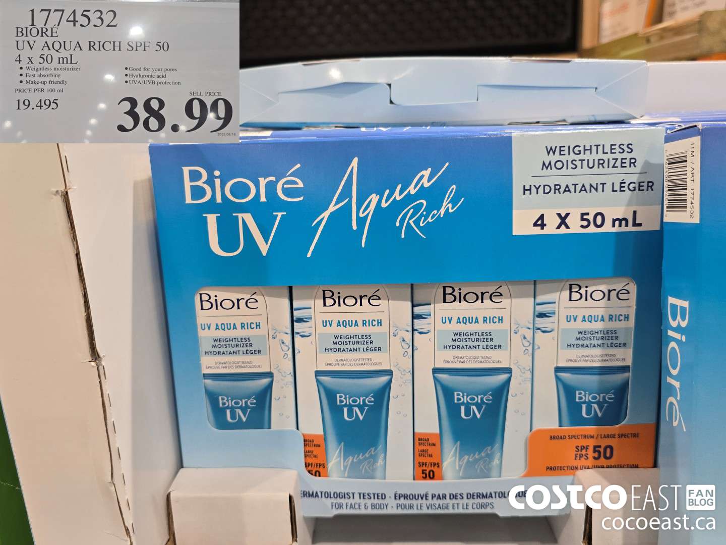 1774532 BIORE UV AQUA RICH SPF 50 4 x 50 ML $38.99