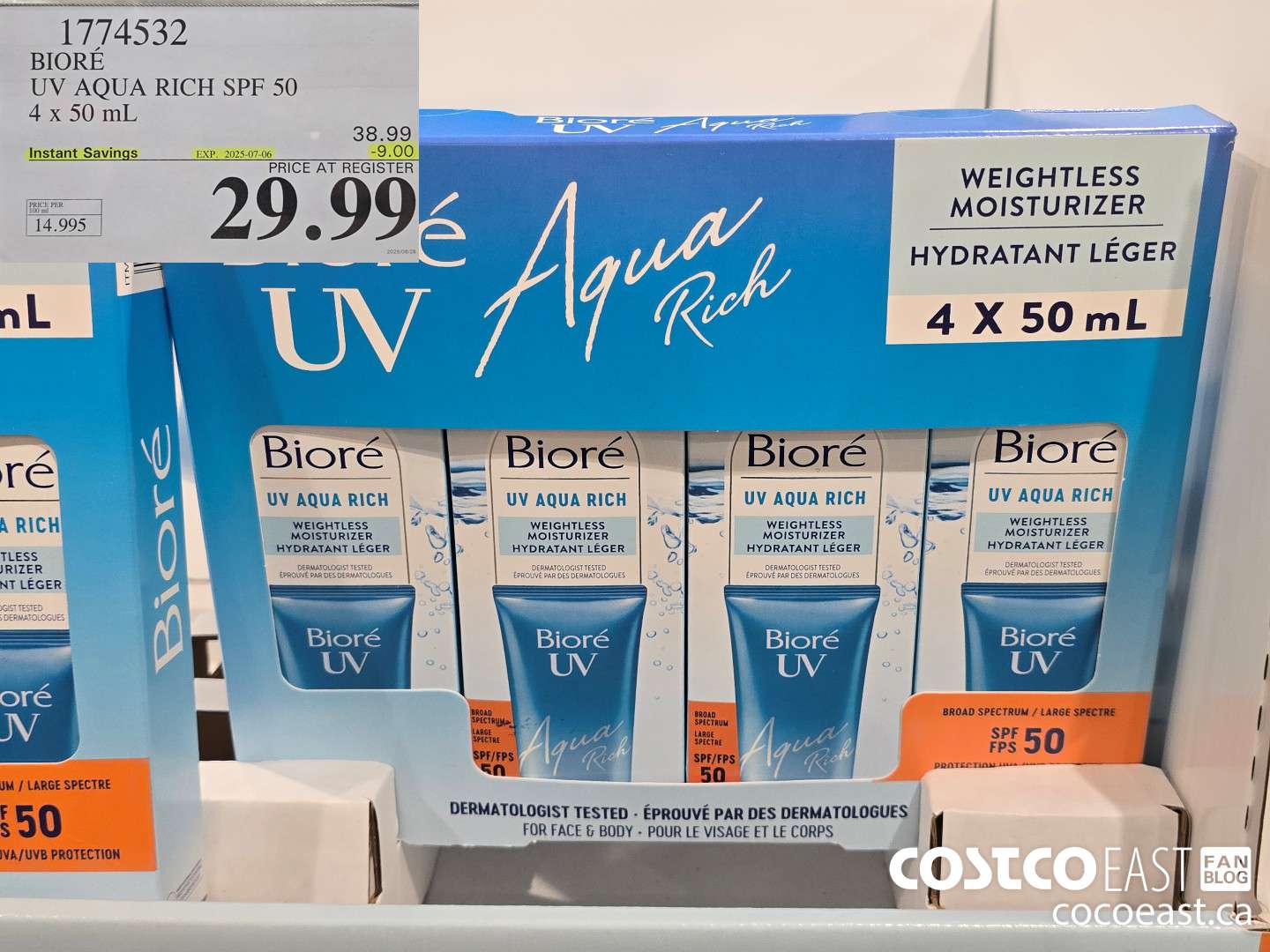 1774532 BIORE UV AQUA RICH SPF 50 4 x 50 ML ($9.00 INSTANT SAVINGS EXPIRES ON 2025-07-06) $29.99