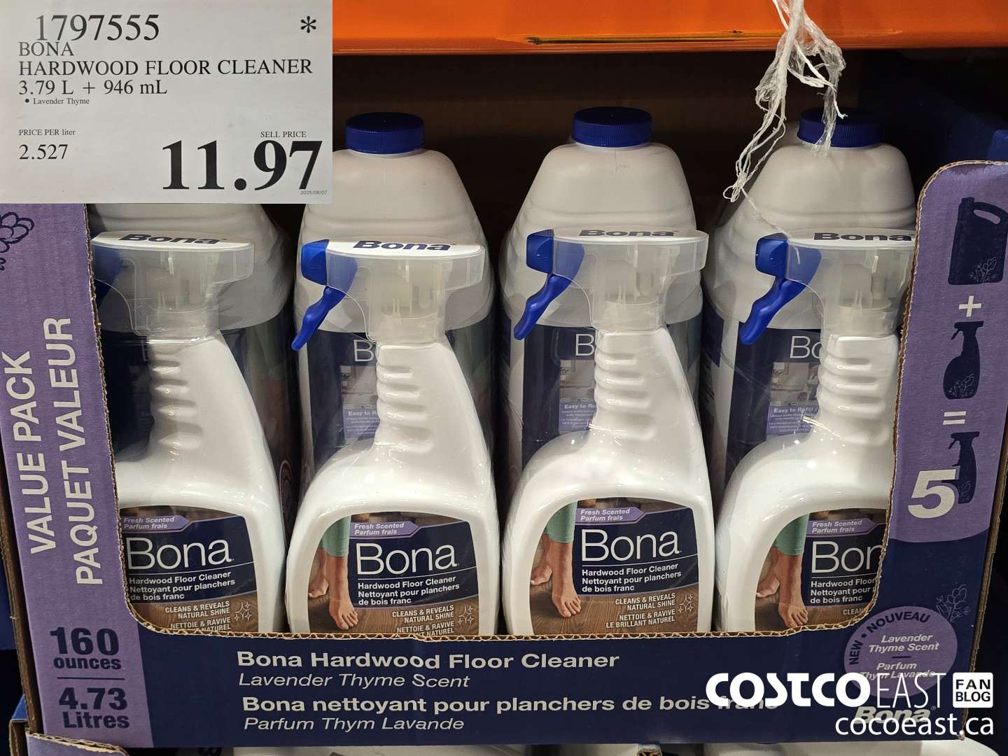 1797555 BONA HARDWOOD FLOOR CLEANER 3.79 L + 946 mL $11.97