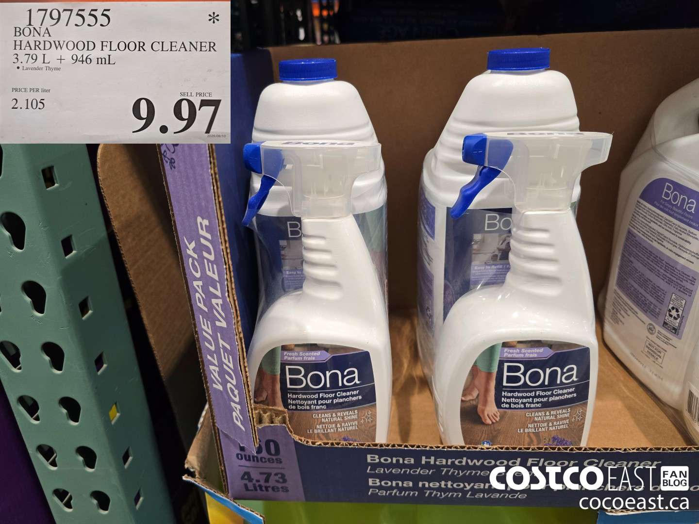 1797555 BONA HARDWOOD FLOOR CLEANER 3.79 L + 946 mL $9.97