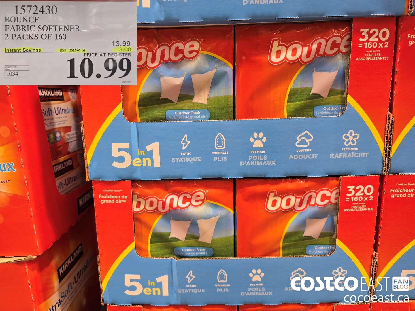 1572430 BOUNCE FABRIC SOFTENER 2 PACKS OF 160 ($3.00 INSTANT SAVINGS EXPIRES ON 2025-07-06) $10.99
