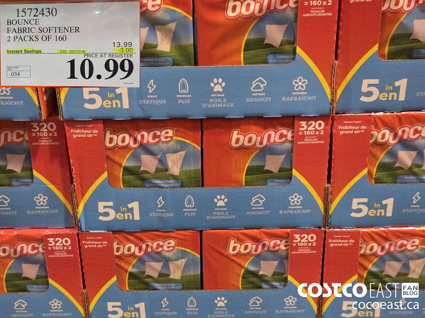 1572430 BOUNCE FABRIC SOFTENER 2 PACKS OF 160 ($3.00 INSTANT SAVINGS EXPIRES ON 2025-07-06) $10.99