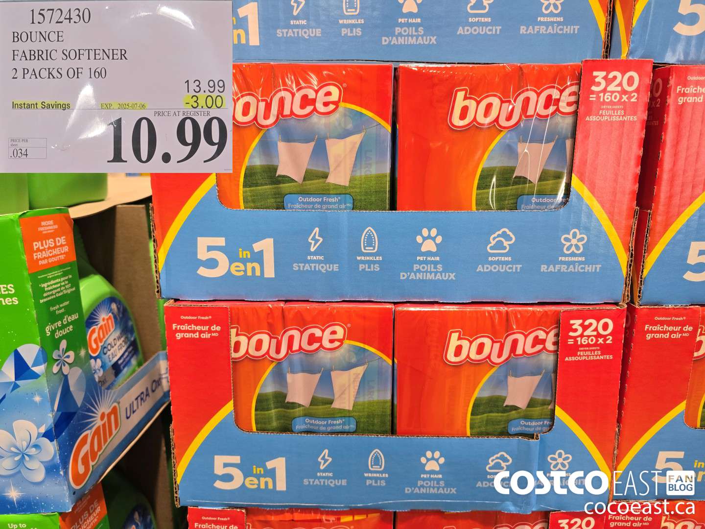 1572430 BOUNCE FABRIC SOFTENER 2 PACKS OF 160 ($3.00 INSTANT SAVINGS EXPIRES ON 2025-07-06) $10.99