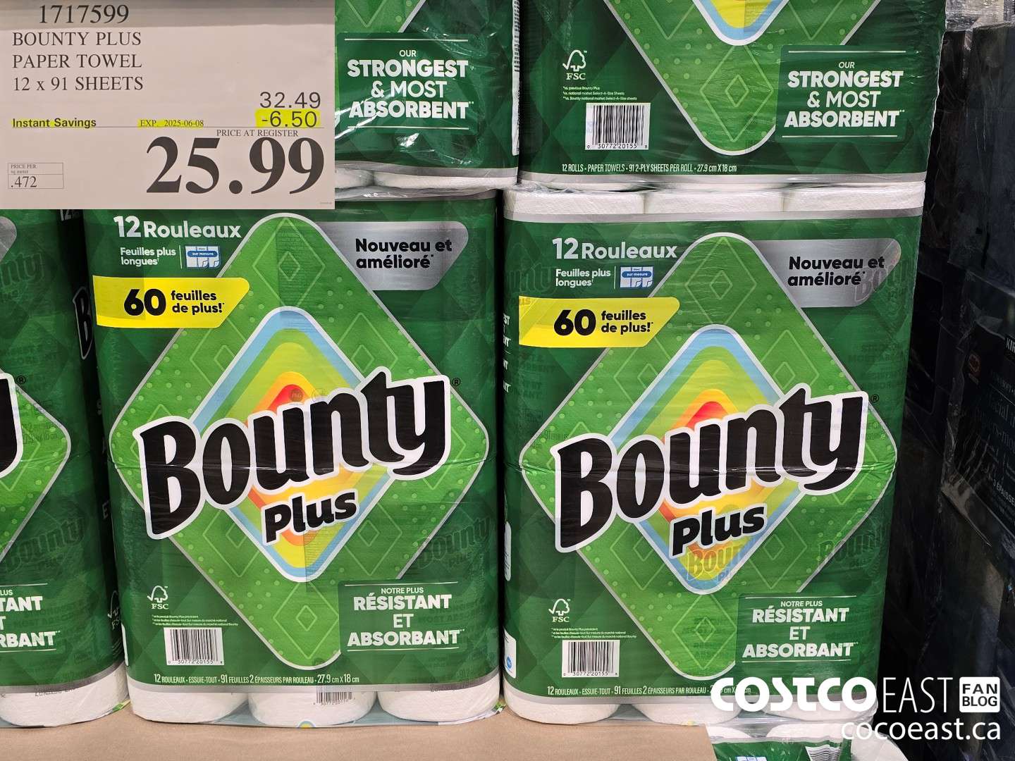 1717599 BOUNTY PLUS PAPER TOWEL 12 x 91 SHEETS ($6.50 INSTANT SAVINGS EXPIRES ON 2025-06-08) $25.99